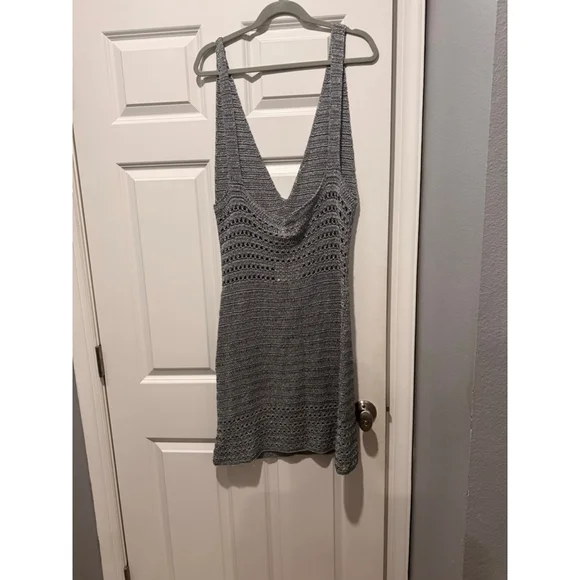 Women's ALBA Silver Radiolandia Crochet Mini Dress L - Picture 3 of 6